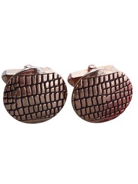 Vintage Estate Cufflinks MCM Reptil Lizard Embossed Gold-Toned Textured